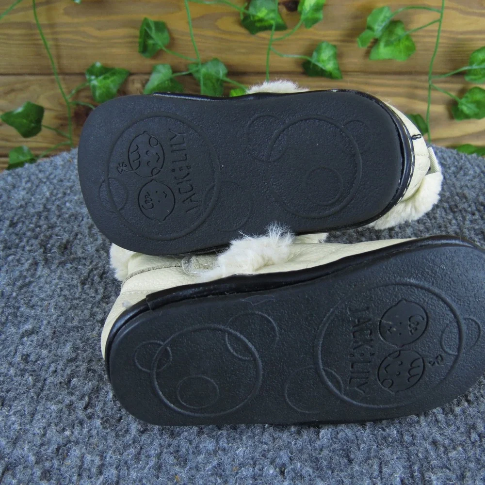 Jack & Lily Infant Girls Cream Leather Faux Fur Booties 6-12‎ Months